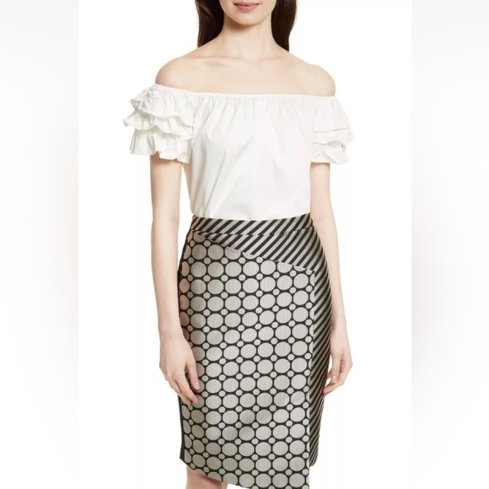 TED BAKER White Elleh Off-the-Shoulder Ruffle Sleeve Bardot Top‎ Size 3